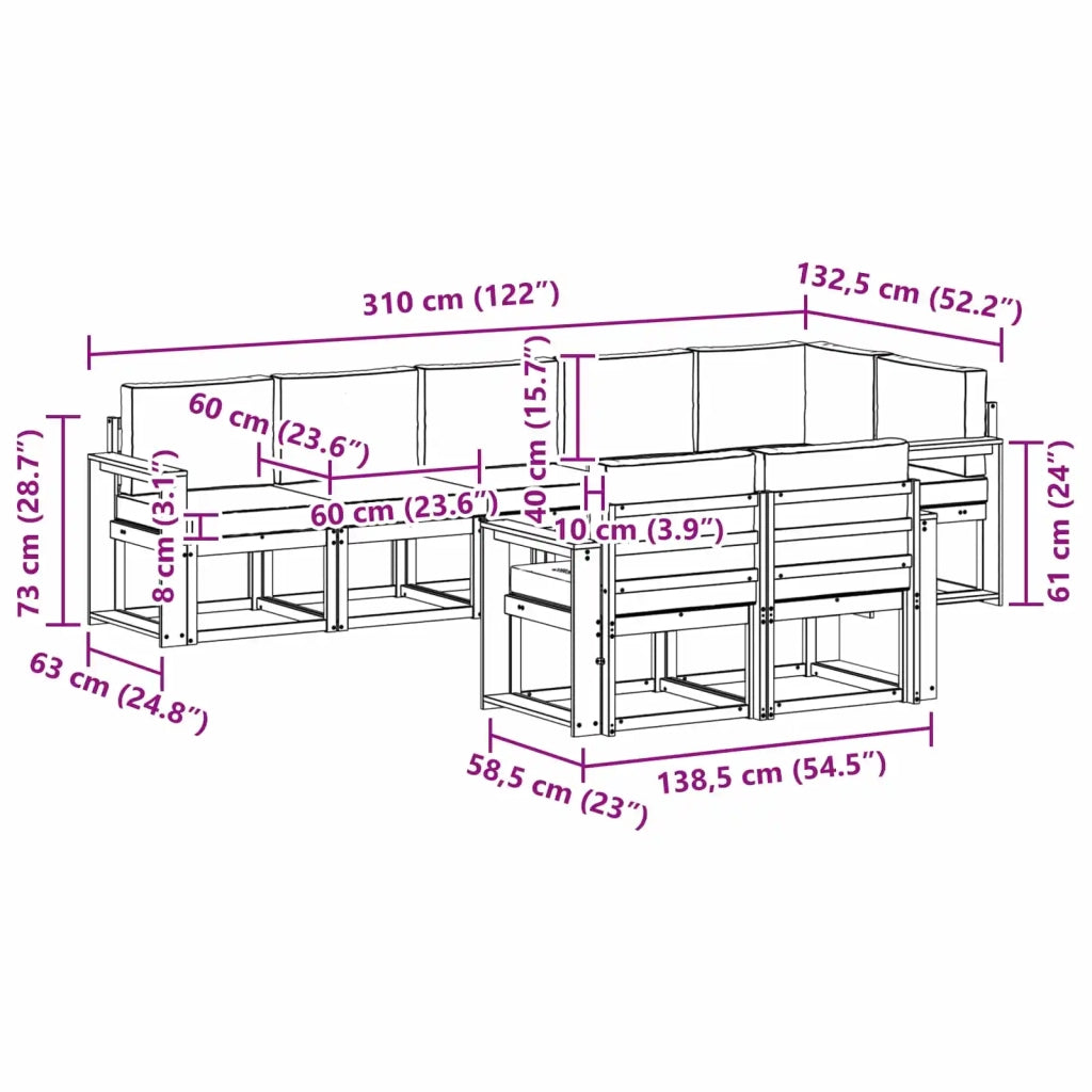 Set di divani da esterno 8 pz Bianco e Antracite Poliestere 3387811
