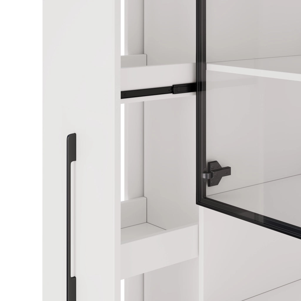 Vetrina alta in MDF bianco 110×35×160 cm con LED a colori, ripiani estraibili e sistema antiribaltamento