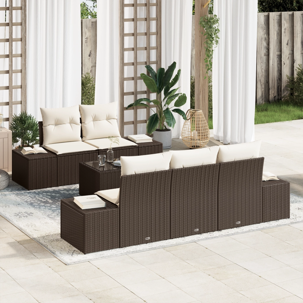 Set di Divani da Giardino a 6 Pezzi con Cuscini in Rattan Polipropilene Marrone
