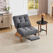 OKWISH Poltrona Relax in Velluto a Coste, Schienale Regolabile con Cuscino Lombare e Gambe in Legno, Grigio Scuro