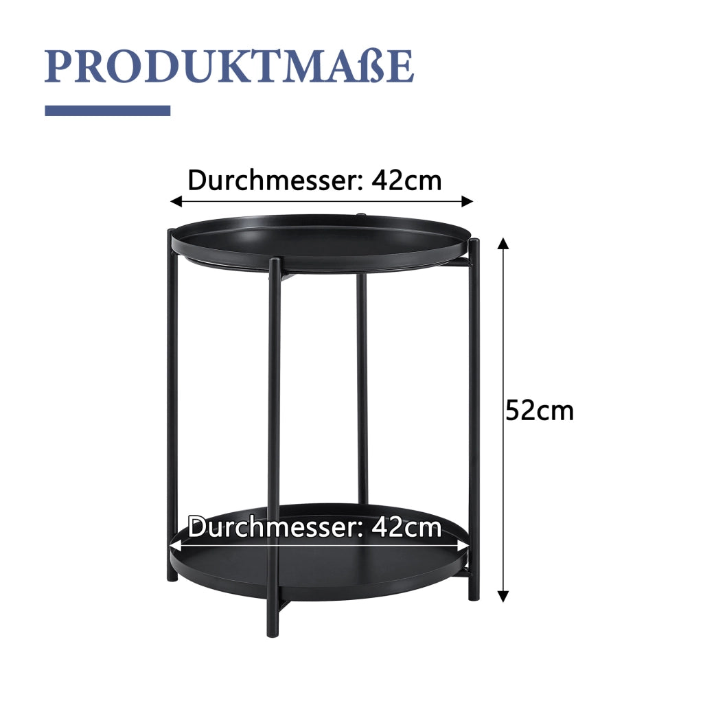 Tavolino da caffè con 2 ripiani - per soggiorno - in metallo e MDF - Ø42×52 cm - nero