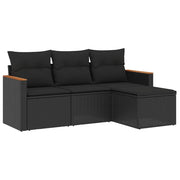 Set Divani da Giardino 4 pz | Set Salotto da Giardino con Cuscini Nero in Polyrattan
