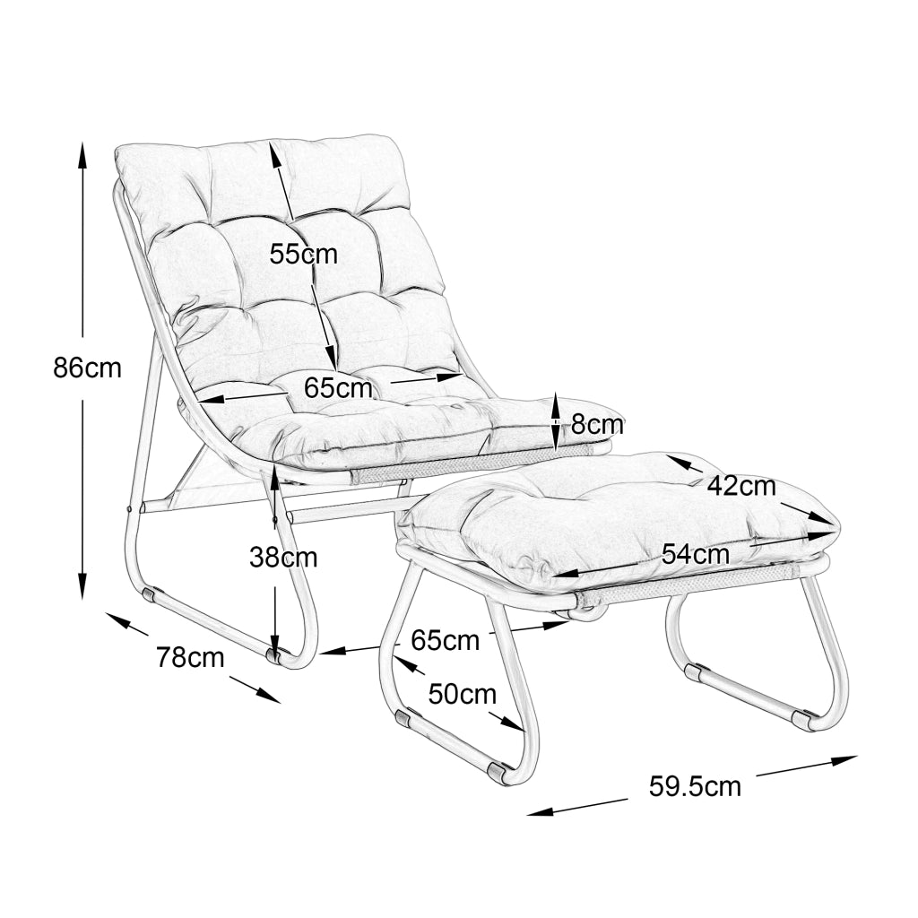 Poltrona Relax da Esterno con Poggiapiedi ¨C MINIMAL ¨C Reclinabile, Cuscini, Nero/Rosa