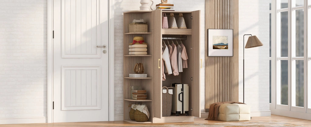 Scaffale a doppie ante con ripiani e cassetti per camera da letto soggiorno e ufficio in MDF colore legno 90 × 55 × 170 cm