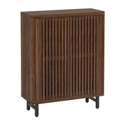 Scarpiera con 2 ante a lamelle; 5 ripiani regolabili e vano aperto; per ingresso; 85×35×110 cm; marrone scuro