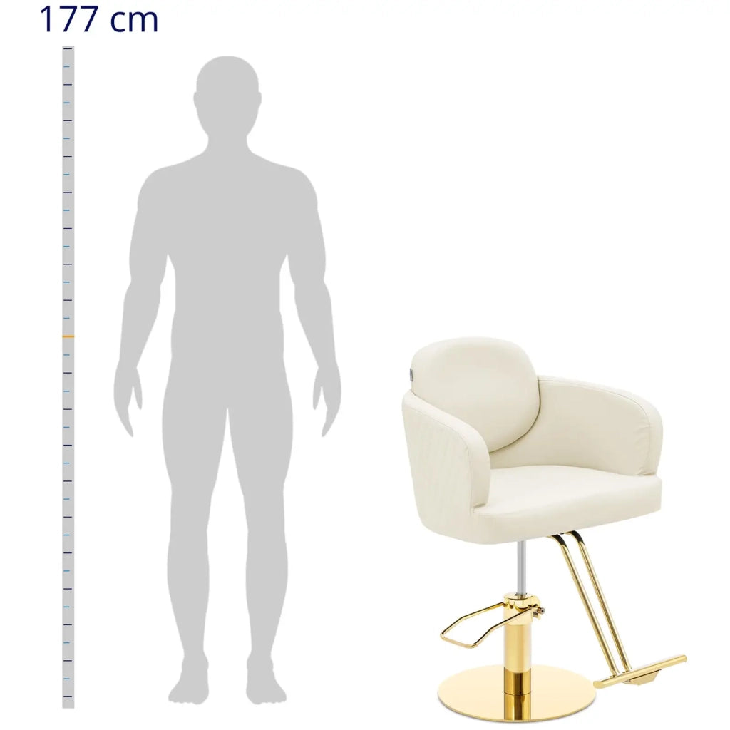 Poltrona professionale per parrucchiere con poggiapiedi portata 200 kg acciaio inox PVC crema e oro 14_0008951