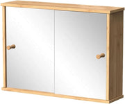 Specchio contenitore bagno Mireo, Bambù, 55 x 40 cm con 2 porte scorrevoli