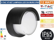 V-TAC VT-827 LAMPADA LED DA MURO 12W WALL LIGHT IP65 APPLIQUE ROTONDA COLORE NERO - Colore Luce:Bianco Naturale