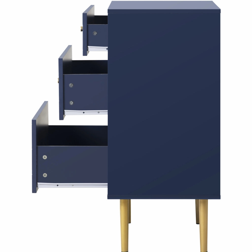 Cassettiera blu navy con 3 cassetti, gambe in metallo, 75 x 40 x 89 cm