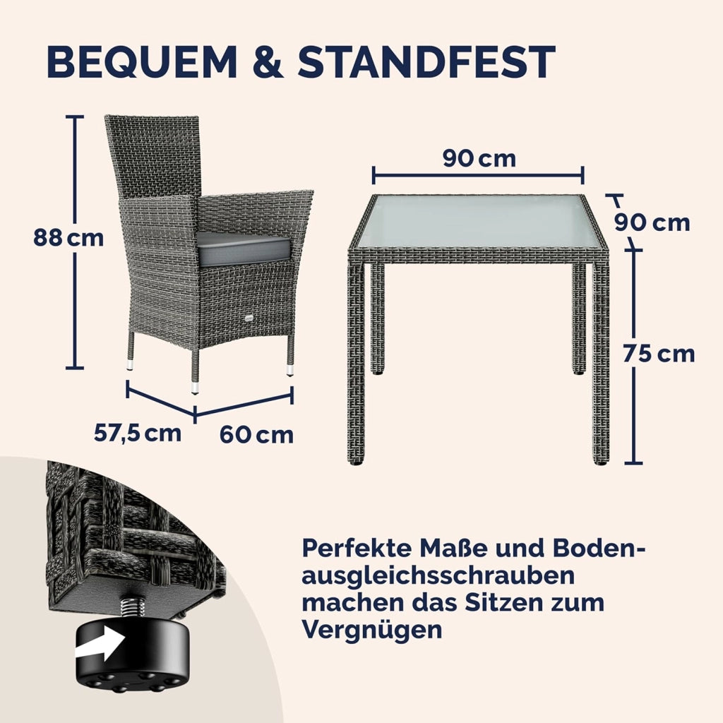 ® Set di Mobili da Giardino 4 Sedie Impilabili con Cuscini e Tavolo 90x90cm Polyrattan Balcone Terrazza