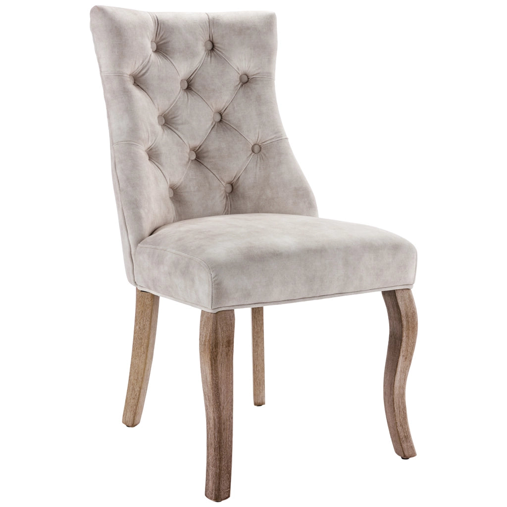Sedie da Pranzo con Schienale Alto ¨C MINIMAL ¨C Set 4 Pezzi, Velluto Beige, Gambe in Legno Massello