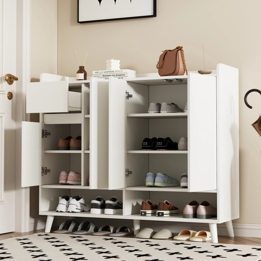 Credenza e madia con 4 ante, 1 cassetto e ripiano regolabile, per soggiorno e cucina, bianco, 120 × 35 × 99 cm
