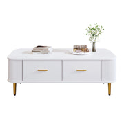 Tavolino da Salotto con 4 Cassetti; Angoli Arrotondati e Fianchi Ondulati; per Soggiorno; in MDF; 105 × 51 × 38 cm; Bianco