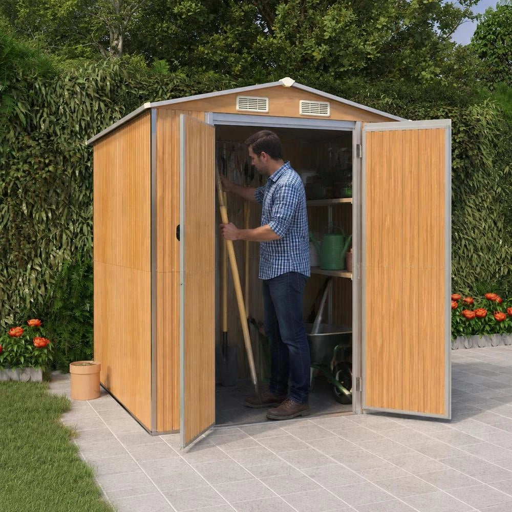 Light Brown Garden Shed, 192x191x223 Cm, Galvanized Steel