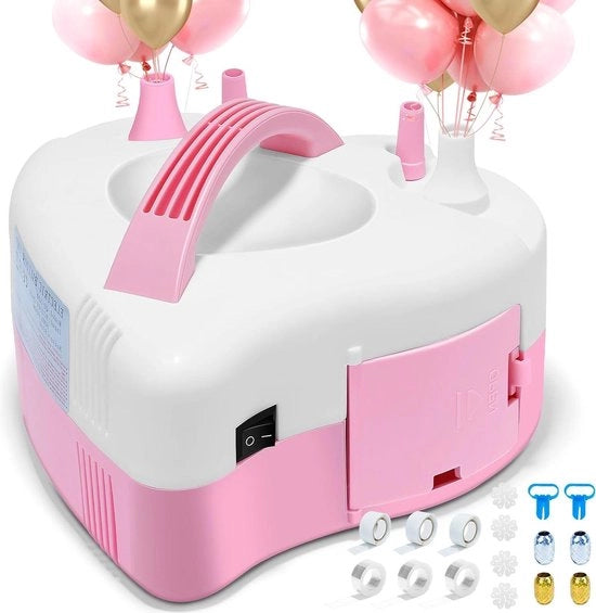Pompa a palloncini elettrica 600 W - Sgonfiabile pompa a aria con doppio bocchino - Portatile - Decorazione di compleanno - Pompa per palloncini per matrimoni