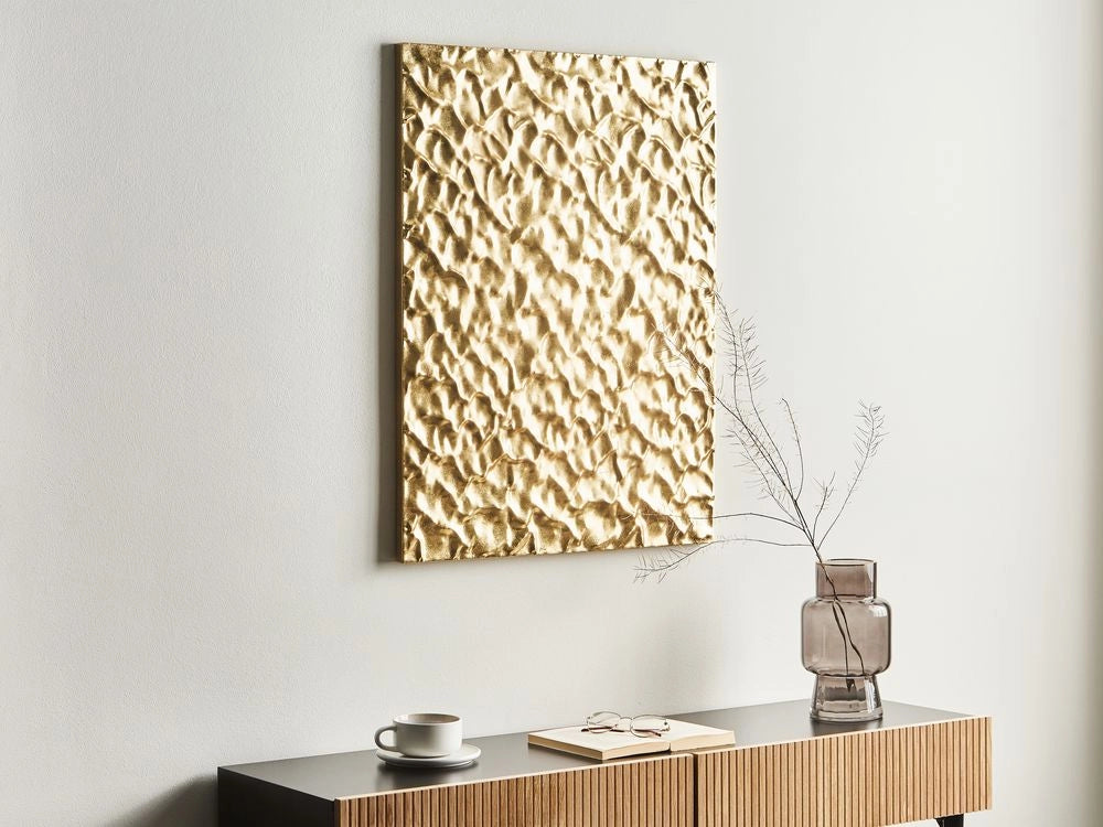 Decorazione murale in ferro dorato appeso a parete, pezzo metallico in stile glamour