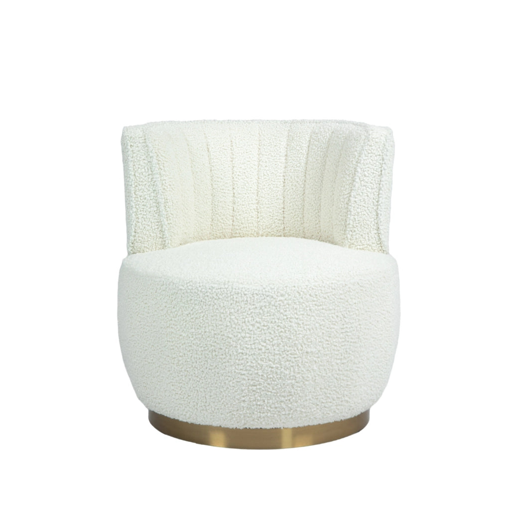 Sedia girevole moderna 360° in Teddy, con schienale ergonomico e struttura in legno e metallo, bianca