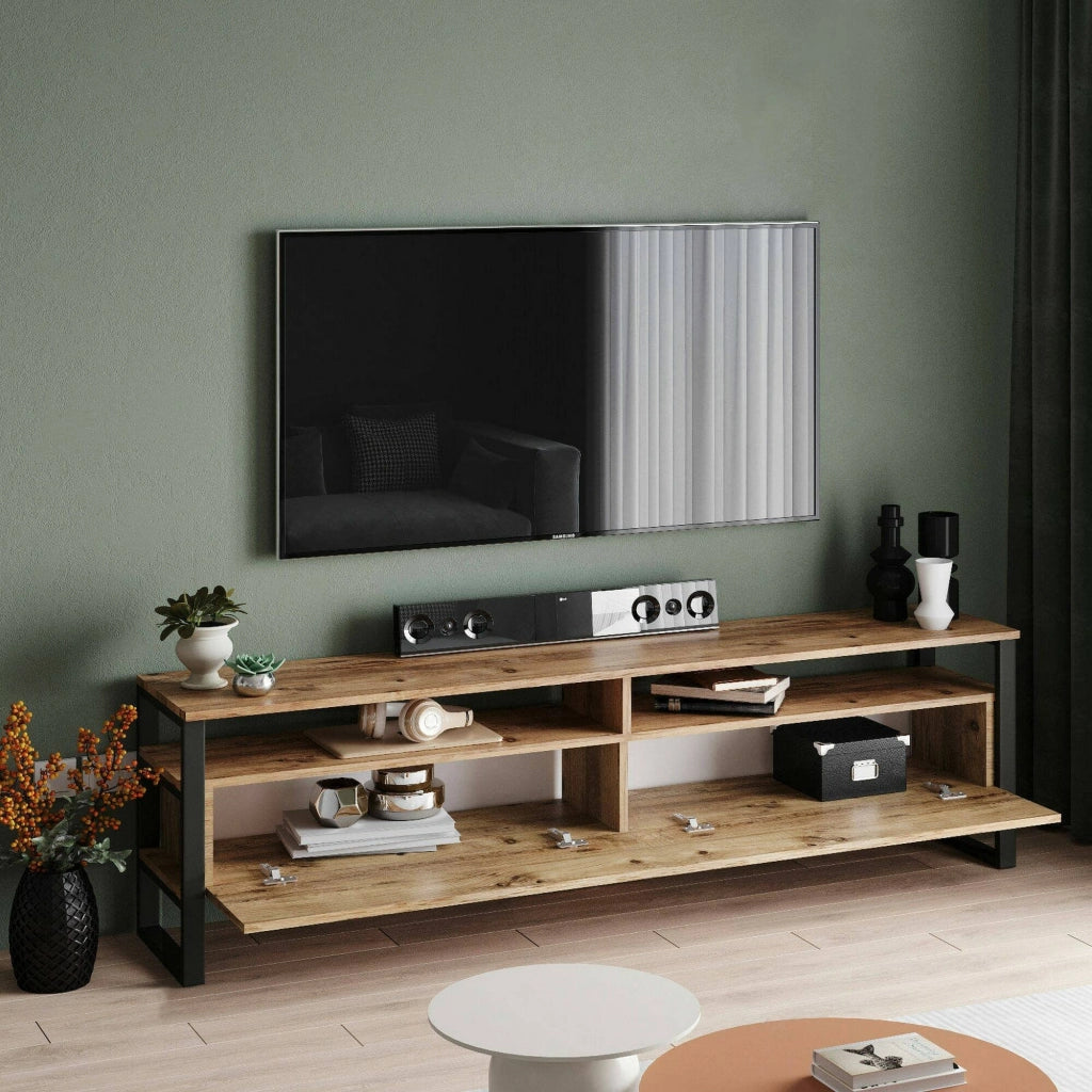 Mobile porta TV Khartum, Credenza da soggiorno, Armadio basso per TV, Base parete attrezzata, 180x36h56 cm, Quercia