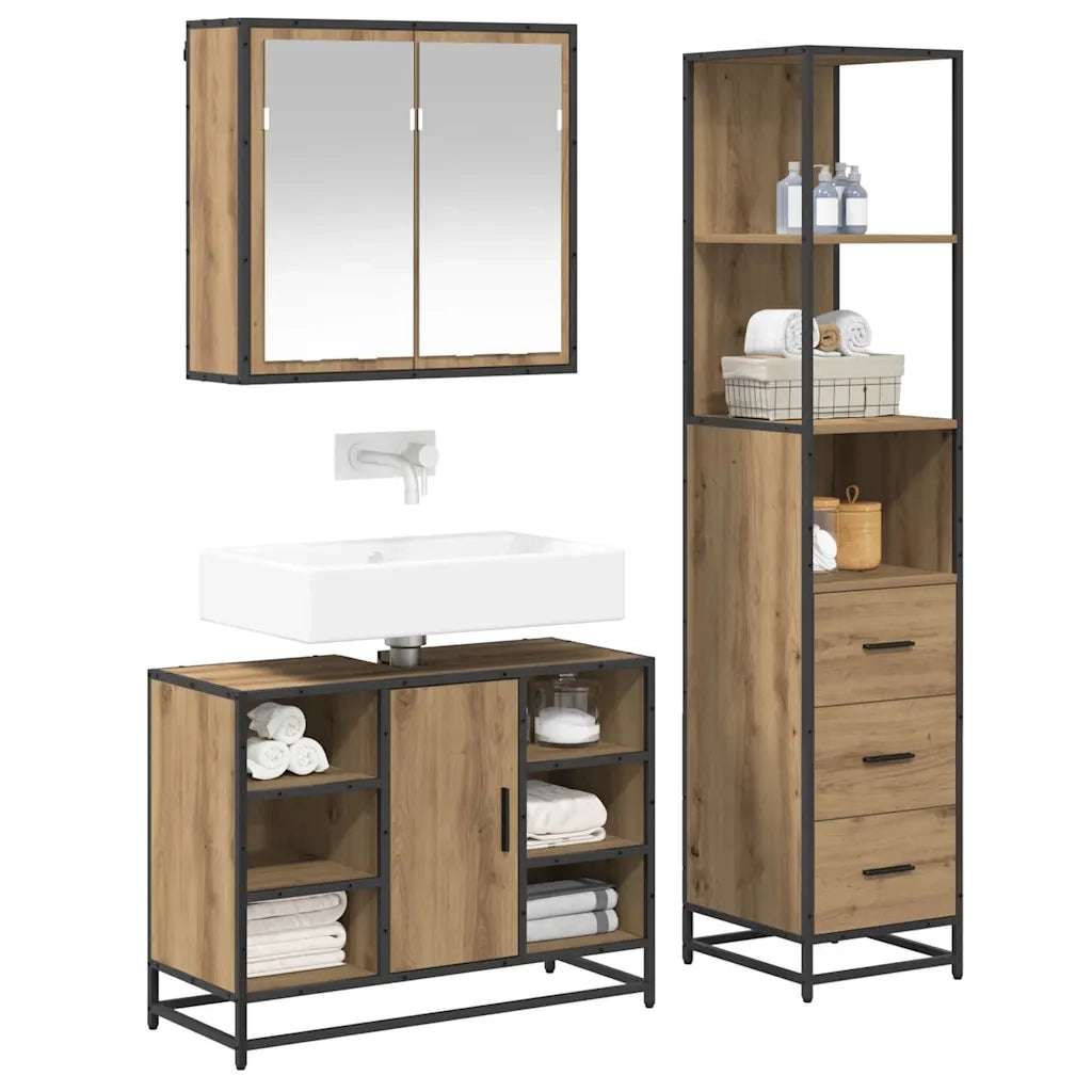 Set di mobili per il bagno con porta 3 pcs Rovere artigianale 3402421