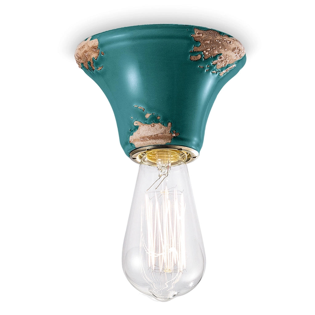 Plafoniera Vintage Tonda Media Ceramica Verde 1 Luce E14