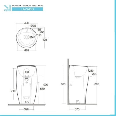 Lavabo da terra freestanding Cloud bianco alpino in ceramica