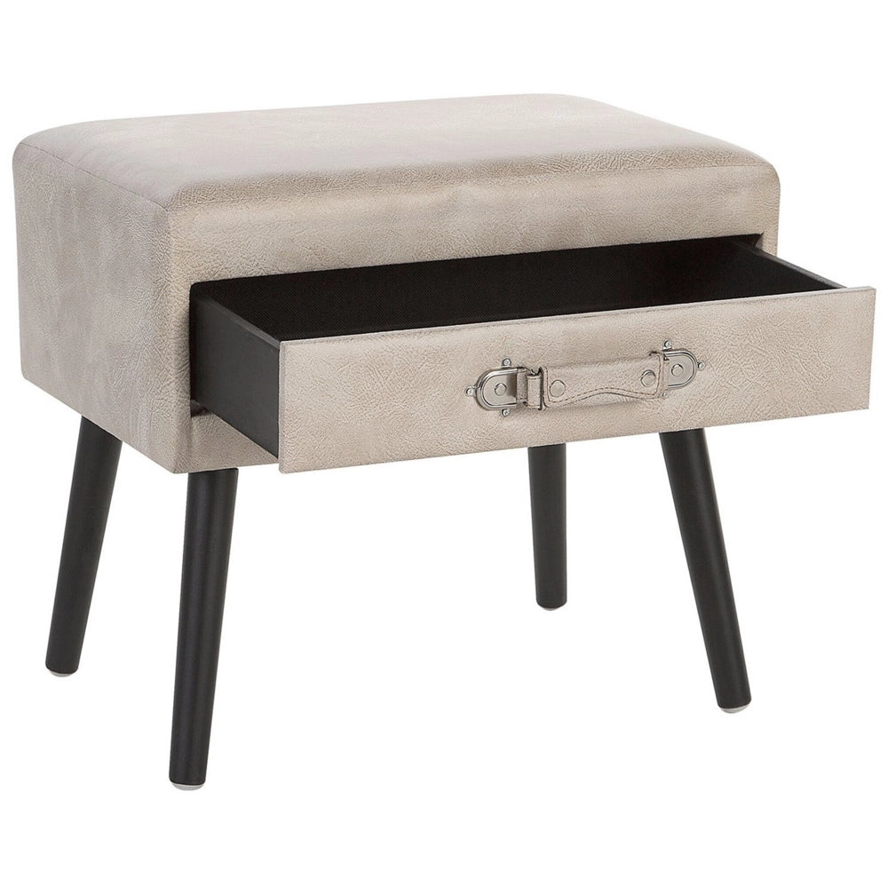 Tavolino con contenitore in ecopelle beige gambe nere 46 x 50 x 35 cm Valigia