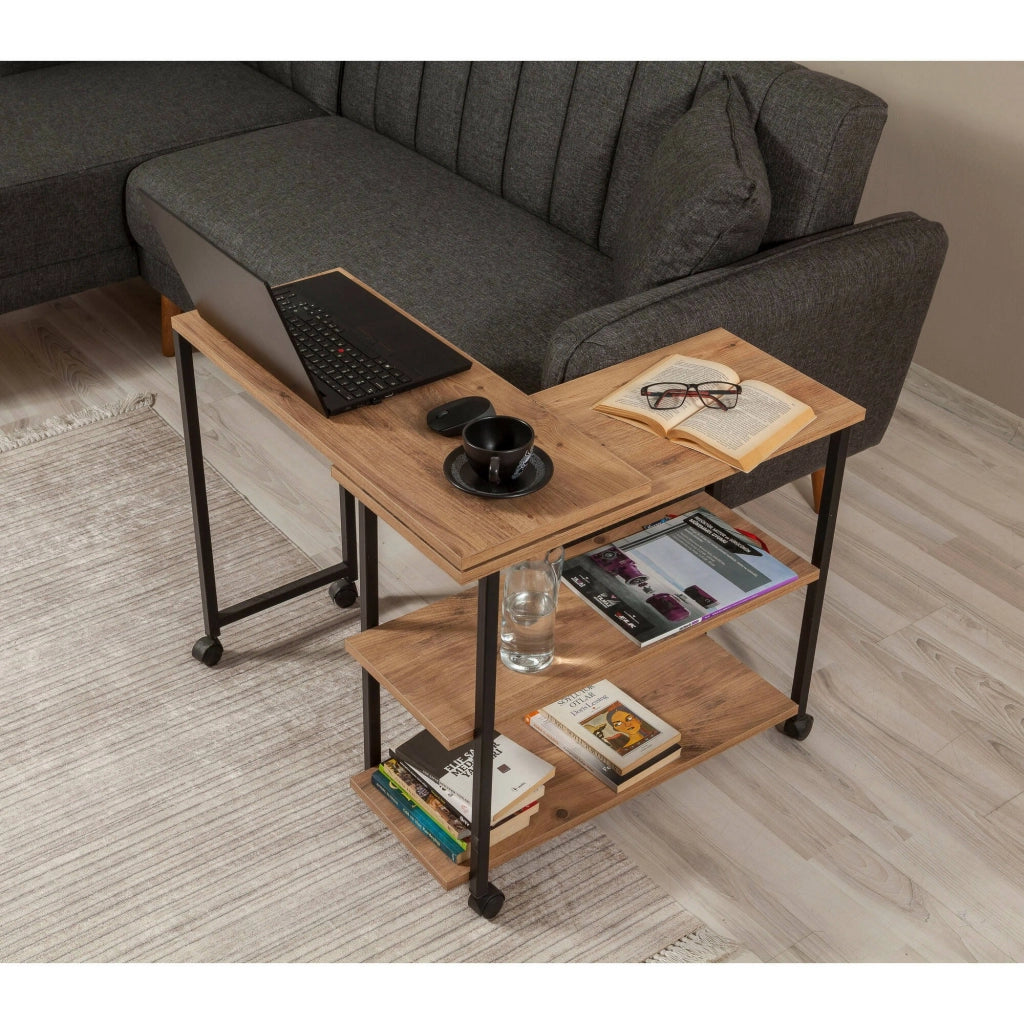 Lagaros, Tavolino da Salotto Gambe con Ruote, 70x76x63h cm Marrone Quercia