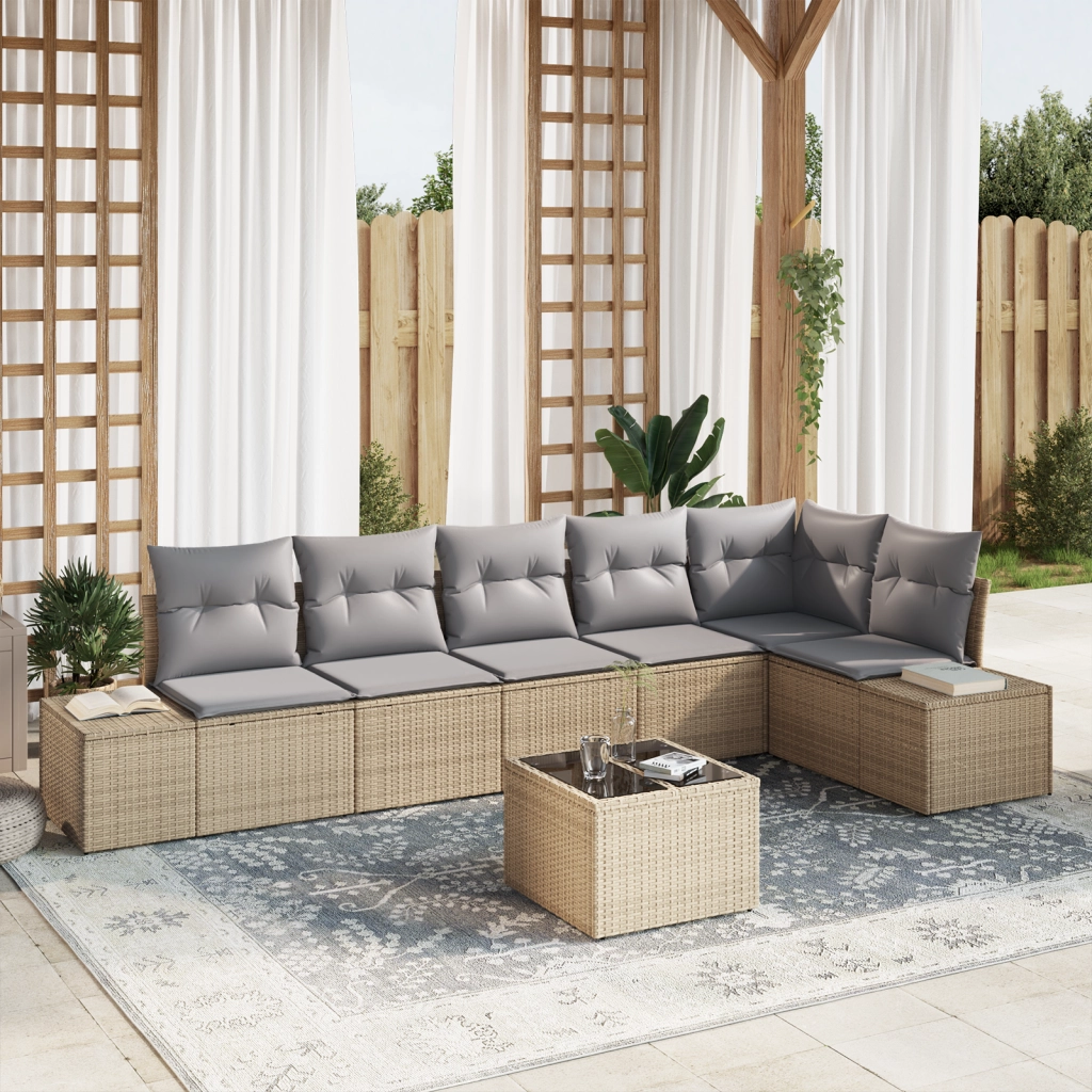 Set di Divani da Giardino da 7 Pezzi con Cuscini in Rattan Polietilene Nero