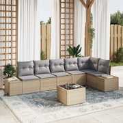 Set di Divani da Giardino da 7 Pezzi con Cuscini in Rattan Polietilene Nero