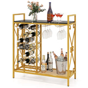 Portabottiglie indipendente con portabicchieri e piano d'appoggio, Portavino in metallo 93 x 38 x 102 cm Oro-Portabottiglie