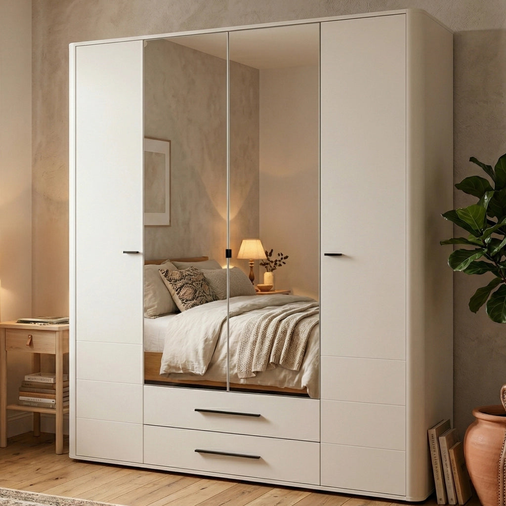 Armadio Camera da Letto Taburno, Guardaroba Grande 9 Ripiani, 179.5x210.5h cm Bianco Crema