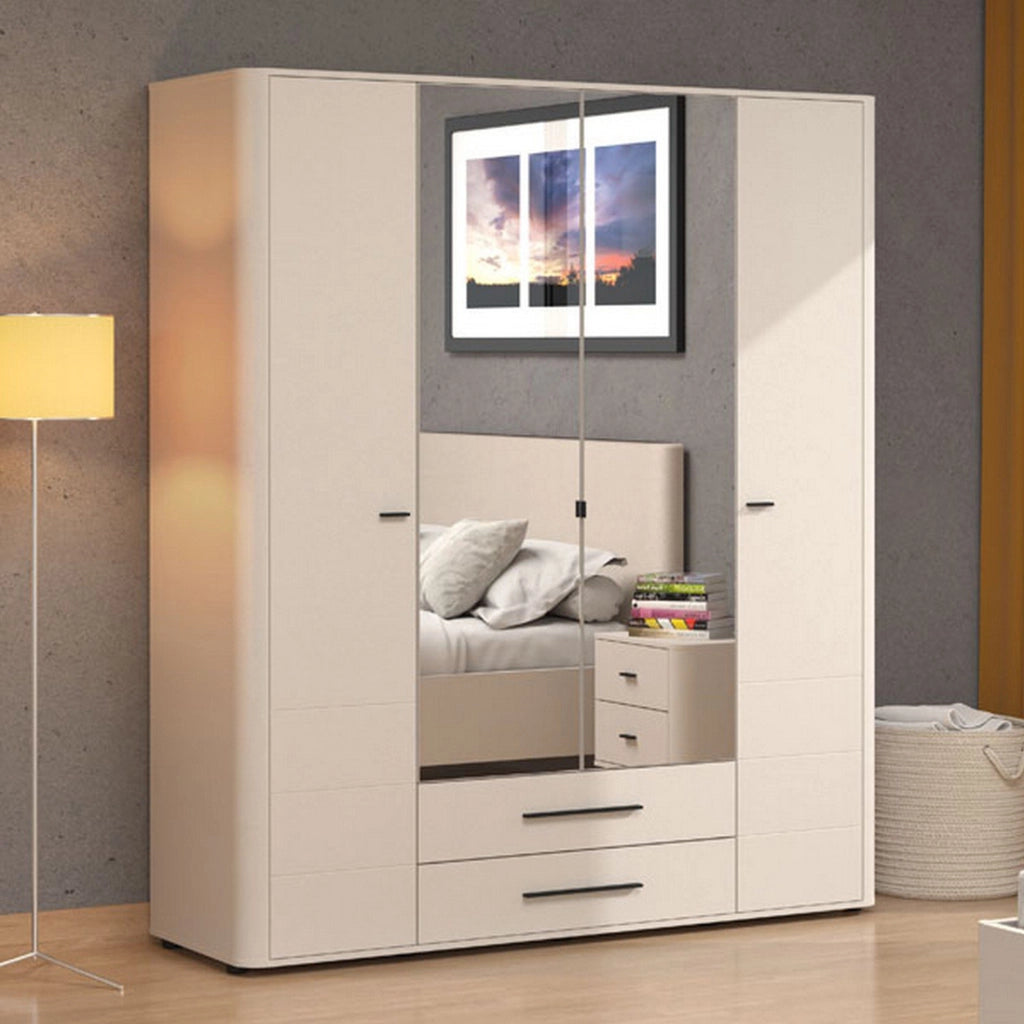 Armadio Camera da Letto Taburno, Guardaroba Grande 9 Ripiani, 179.5x210.5h cm Bianco Crema
