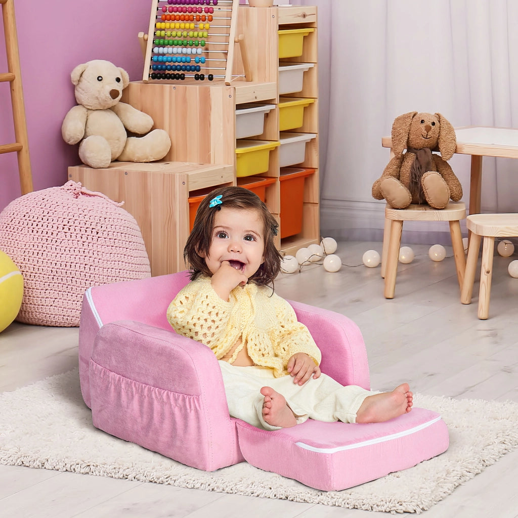 Sedia imbottita per bambini 2 in 1 con braccioli ¨C zephmum ¨C rosa 47x45x38 cm