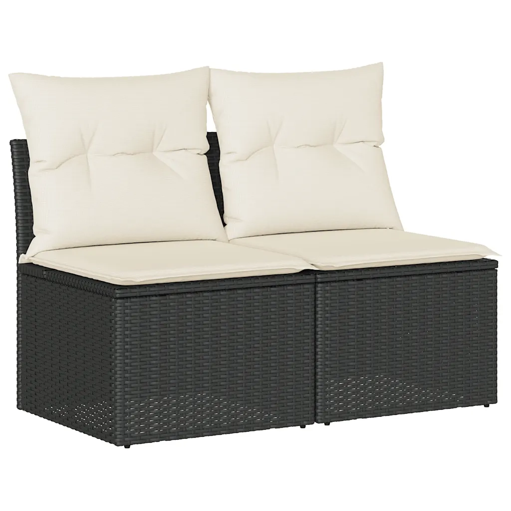 Set Divani da Giardino con Cuscini 2 pz Nero Polyrattan Acacia