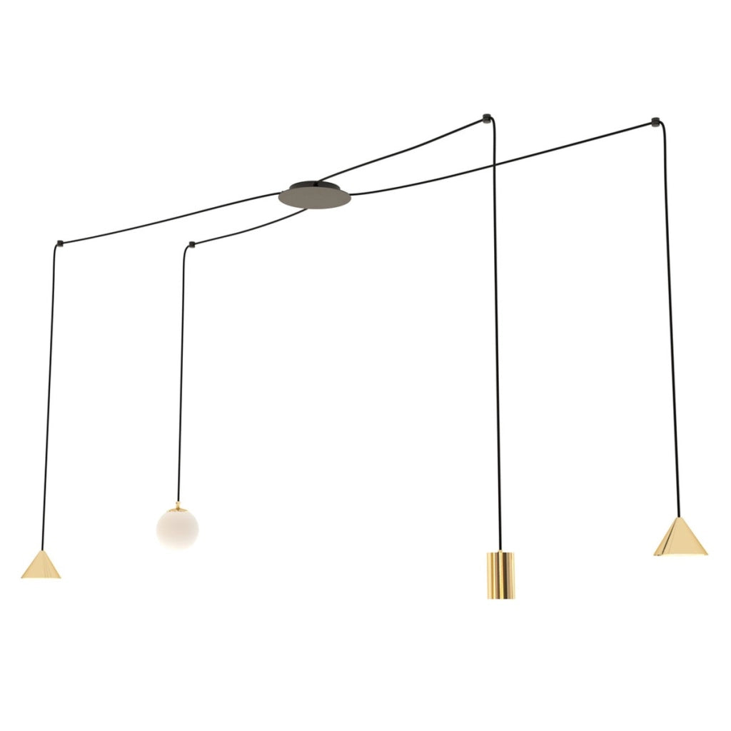 Lampada a sospensione Fuji in acciaio oro e nero