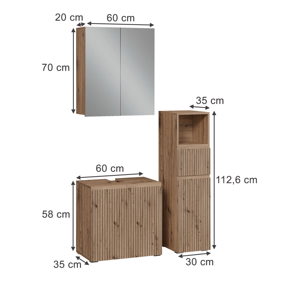 Vicco Set di mobili da bagno 3 pezzi Artigiano 3 parti
