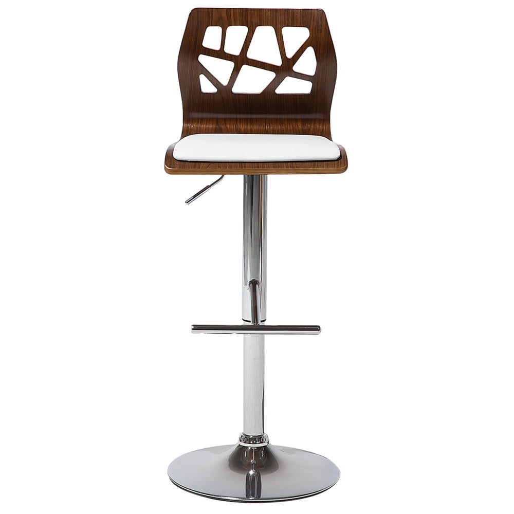 Set di 2 sgabelli da bar in ecopelle bianco e legno scuro Girevole Alzata a Gas Regolabile in Altezza Moderno