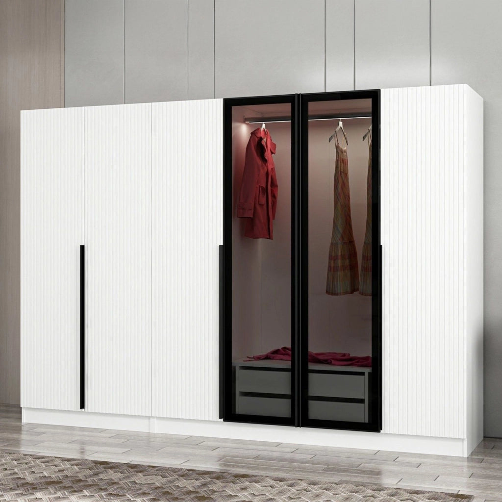Armadio Camera da Letto Roviano, Guardaroba Grande Appendiabiti, 270x210h cm Bianco