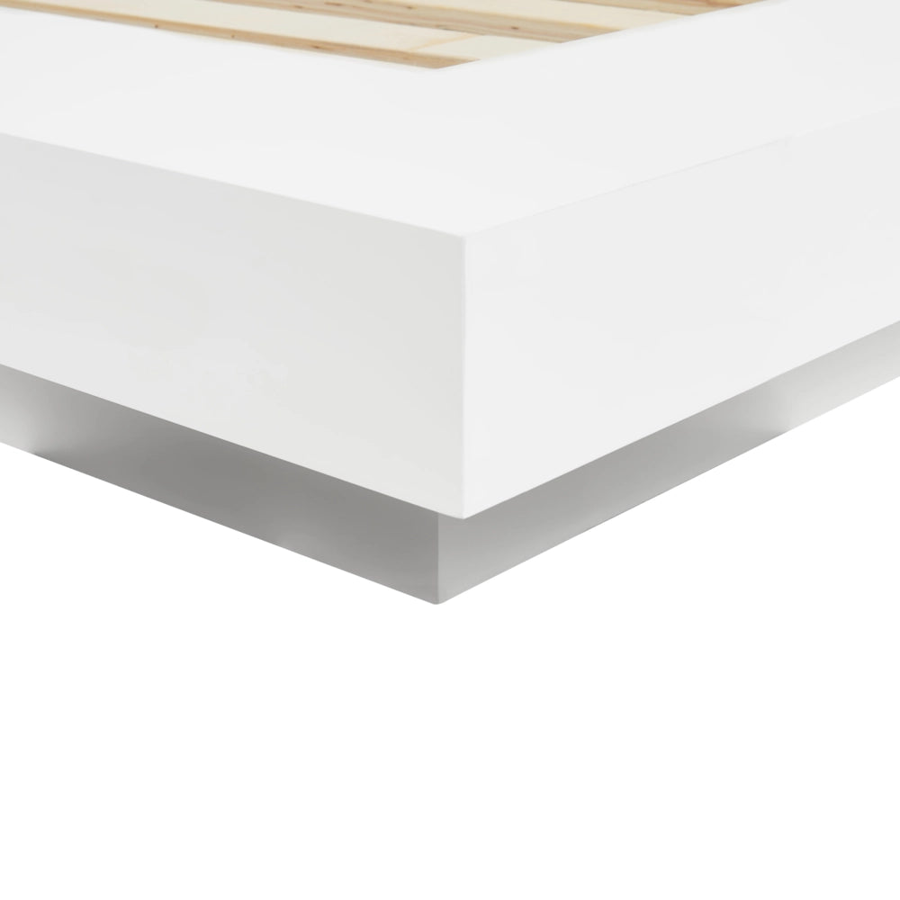 Letto matrimoniale con comodini a LED testata bouclé bianco in frassino bianco 180 x 200 cm  stile giapponese