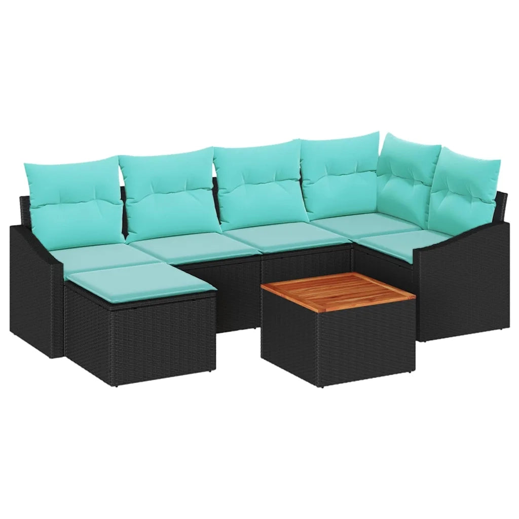 Set Divano da Giardino con cuscino 7 pcs Nero polyrattan