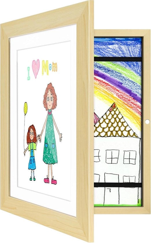 Lijst per fotografia per bambini con apertura frontale, formato A4, per bambini, per esposizione e presentazione delle opere d'arte dei bambini, in legno.