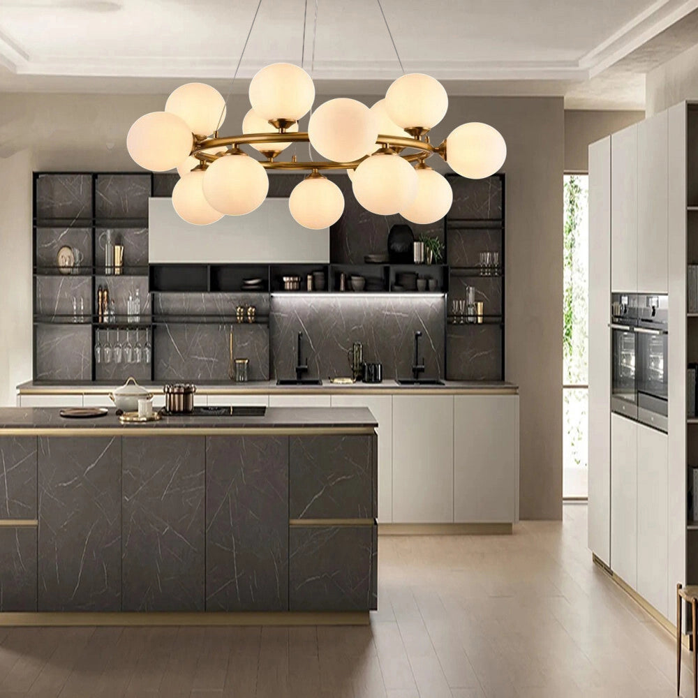 Trade Shop - Lampadario A Sospensione Contemporaneo In Metallo Bronzo Con 15 Sfere Attacco G9 B94 -