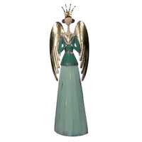 Angelo metallo con corona oro e verde acqua cm 24,8x10,8xh78,1