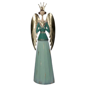 Angelo metallo con corona oro e verde acqua cm 24,8x10,8xh78,1