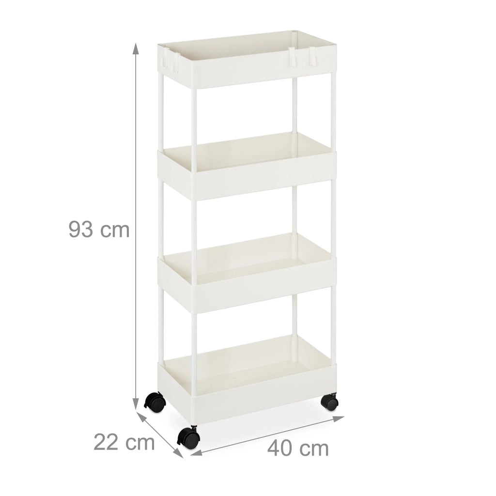 Carrello portaoggetti 93 x 40 x 22 cm 4 ripiani con pratiche ruote in plastica bianca 13_0017105