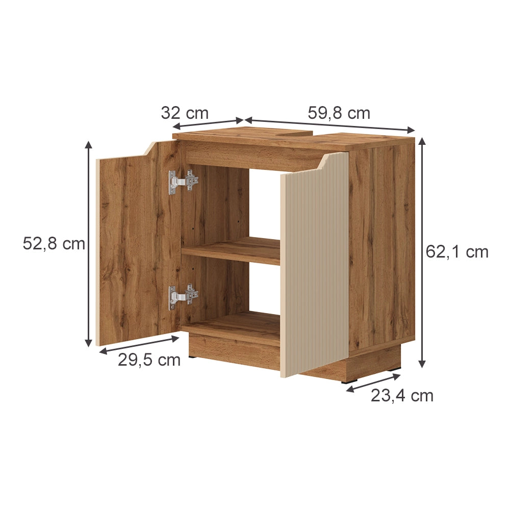 Vicco Mobile sottolavabo per bagno Rovere/cashmere a righe 59.8 x 62.1 cm con 2 porte
