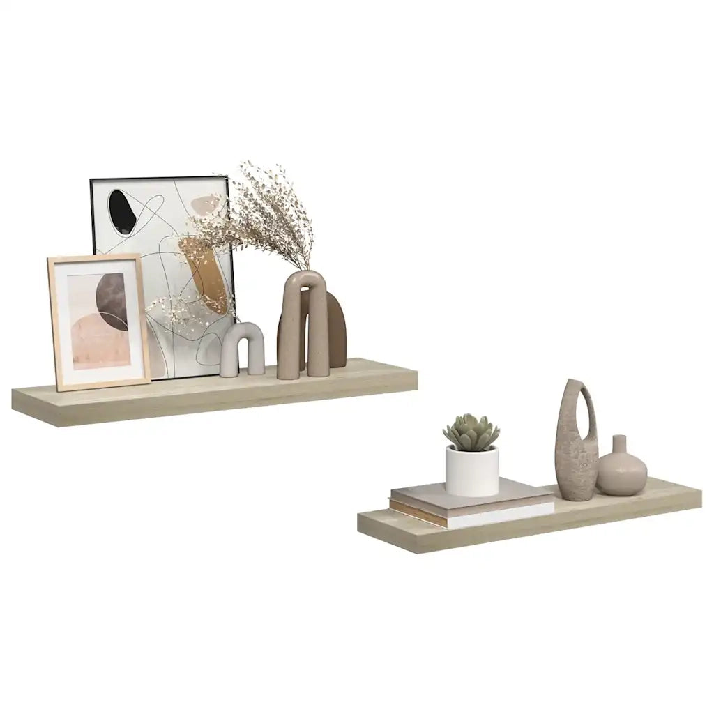 Scaffali a Parete 2 pz Rovere 80x23,5x3,8 cm in MDF 323878