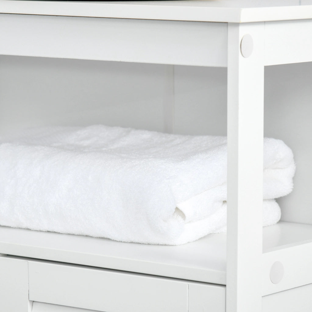 Armadietto Bagno con 2 Ante a Persiane e Ripiano Aperto ¨C Zephmum ¨C 60x30x81,6 cm Bianco