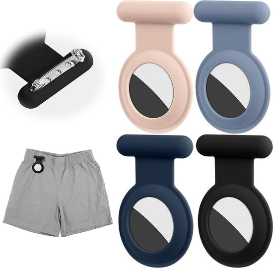 4 pezzi di AirTag nascosto con spillo - nero grigio blu rosa - modello pin adulto.