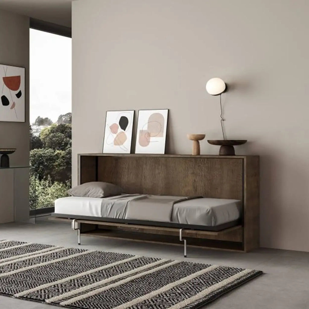 Letto singolo a scomparsa Kando con materasso noce